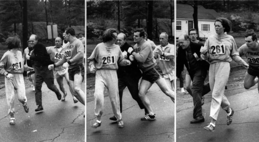 Secuencia de Kathrine Switzer en el maratón de Boston de 1967